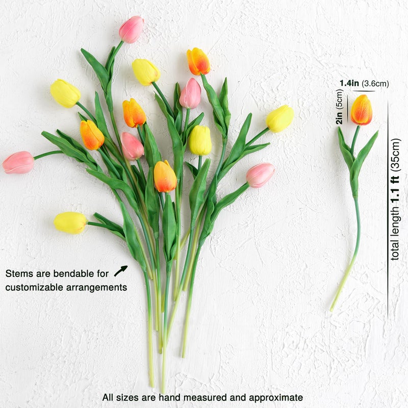 FiveSeasonStuff Orange, Yellow & Pink 15 Stems Real Touch Artificial Tulips, Soft PU Faux Flowers with Bendable Stems for Vase Centerpieces, Home & Wedding Decor - Image 5